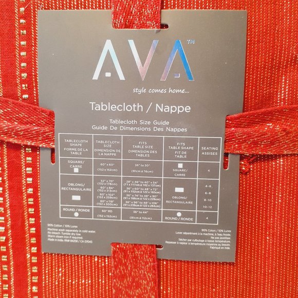 AVA Premium 60"x 84" Oblong Tablecloth Red with Gold Threads - Picture 4 of 5